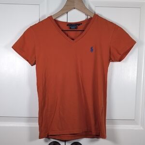 Vintage Polo Ralph Lauren Orange V-Neck Pony Baby Tee Preppy Modern Uniform XS